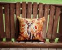 Devon Rex Cat in Fall Leaves Throw Pillow Machine Washable, Indoor Outdoor Decorative Pillow for Couch, Bed or Patio, 14Hx14W