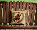 American Water Spaniel and Flowers Throw Pillow Machine Washable, Indoor Outdoor Decorative Pillow for Couch, Bed or Patio, 14Hx14W